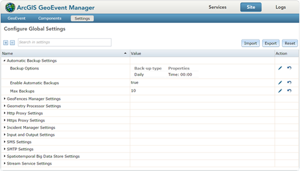 ArcGIS GeoEvent Server global settings