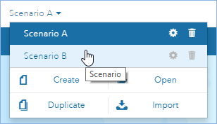 Scenario drop-down options listing project scenarios